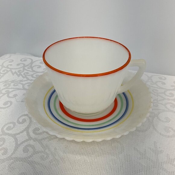MacBeth-Evans Monax Petalware cup and saucer Rainbow - Picture 1 of 7